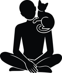 Person Sitting with Cat on Shoulder Silhouette &ndash; Calm Pet Companionship Concept
