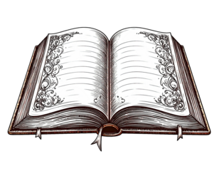 Notebook engraving style vintage stipple illustration classic paper journal detailed line art stationery object isolated on white background