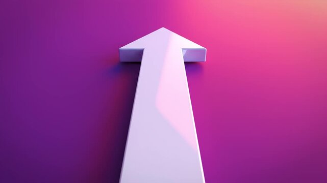 A 3D white arrow pointing upwards against a gradient blue and purple background. The design is modern and minimalistic, suitable for various concepts.