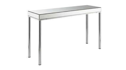 Elegant console table with mirror top and silver legs isolated on white background