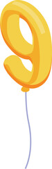 Golden balloon in the shape of number nine floating with a blue string, ideal for birthday celebrations and anniversaries