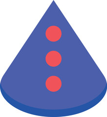 Minimalist design featuring a blue cone with three red dots, evoking a sense of balance and modern aesthetics