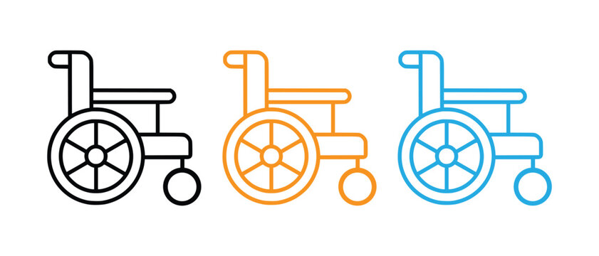  Simple line art wheelchair icon set for accessibility and healthcare vector illustration