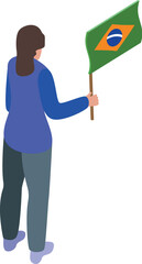 Woman proudly holding brazilian flag, symbolizing national pride and patriotism during a cultural event or celebration