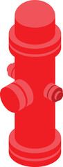Red fire hydrant in isometric view, ready for use in extinguishing fires and emergencies