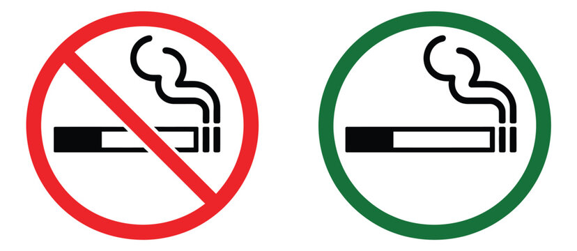 No smoking vector signage collection including prohibition symbols, designated smoking area indicators, health and safety icons, warning graphics