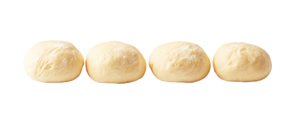 High-quality image of four freshly shaped dough balls, ideal for culinary and baking concepts