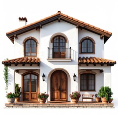 Obraz premium Two-story Spanish-style home with terracotta roof