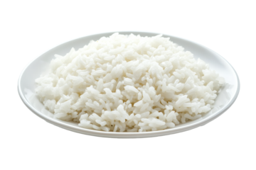 A plate of white rice, a simple yet essential food staple, ready to be enjoyed as a side dish or used in various recipes.