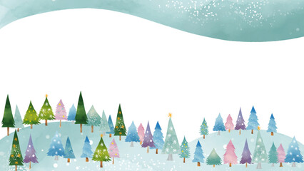 水彩風 かわいい冬景色フレーム2(16:9)Winter Series:Watercolor style cute winter landscape frame