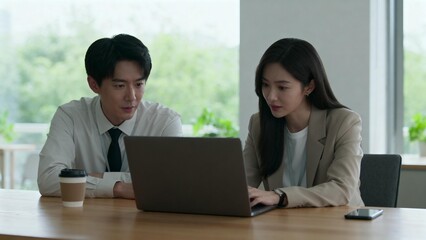 Obraz premium Business colleagues working on laptop