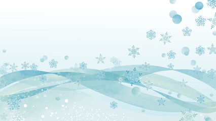 水彩風 冬と雪の流れるイメージ(16:9)Winter Series:Watercolor style image of winter and snow flowing