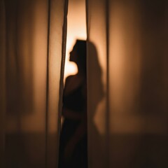 Warm, golden-hour environmental portrait featuring a layered composition with foreground blur, highlighting the softness of natural fiber sleepwear.