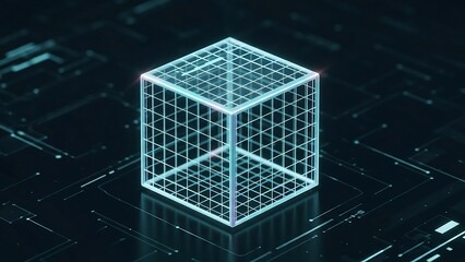 Wireframe 3D cube digital graphic design.