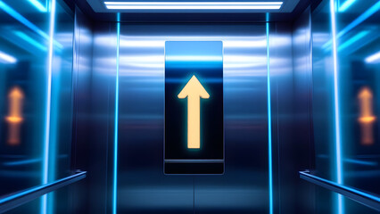 Elevator indicator arrow pointing upwards in modern interior  