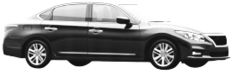 Halftone retro car with small dots