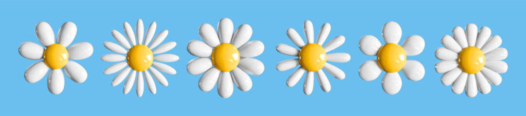 3d vector daisy flower set isolated