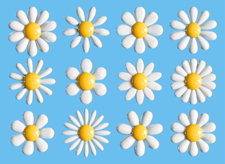 3d vector daisy flower set isolated