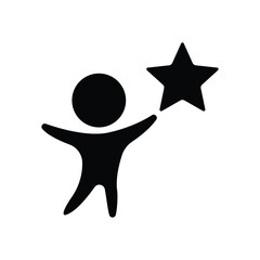Silhouette logo vector design of a boy reaching for the stars.