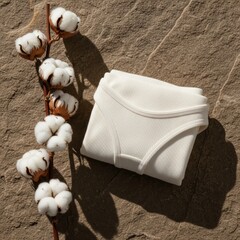 High-angle composition of sustainable ribbed sleepwear and botanical elements, captured in warm, dappled lighting without labels.