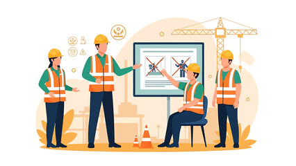 Construction workers attending a safety training session with a presentation.