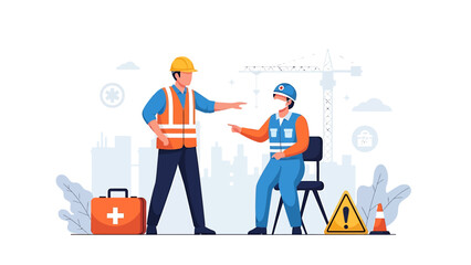 Construction workers practicing safety and social distancing measures.