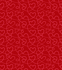 Fototapeta premium Romantic red background with intertwined pink hearts