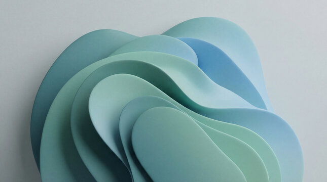 Smooth, undulating curves in muted blues and greens flow together, creating a soothing, organic composition, like water gently rippling on a serene day.