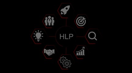 Naklejka premium H L P business strategy diagram with icons for teamwork idea search growth and rocket launch image