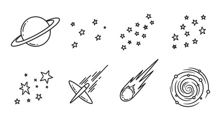 Collection of Hand Drawn Space Elements and Celestial Bodies. © Dika