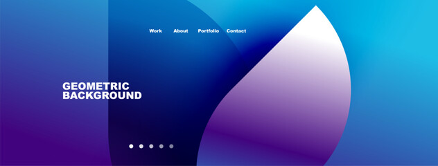 Abstract geometric background. Gradient blue, purple hues dominate design. Minimalist website header present with navigation options.