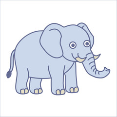Cute baby elephant with ivory standing cartoon on white background.Animal Nature.Mascot or character.Wildlife and zoo.Sign, symbol, icon or logo isolated.Flat design.Graphic.Vector illustration.