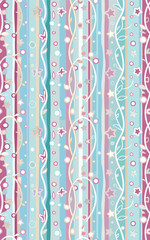 Vibrant whimsical pattern with stars and flowers on stripes