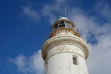 Detail of historic white lighthouse, Paphos, Cyprus