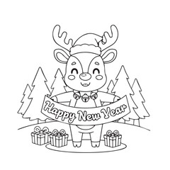 Fototapeta premium christmas greeting card with funny reindeer coloring pages coloring book happy new year