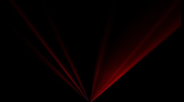 Red laser beams fan out from a dark background light rays abstract