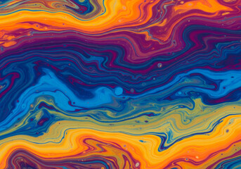 Fototapeta premium Multicolor abstract marble texture with fluid ink-like veins, artistic stone pattern, high-end contemporary background