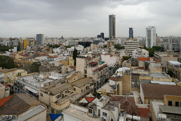 Southern Nicosia panoramic aerial view cityscape with skyscrapers, Cyprus