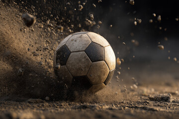 Fototapeta premium Soccer ball hitting ground dramatic action