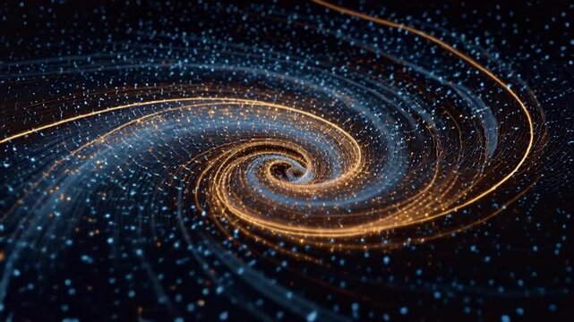 Cosmic Dance: An abstract representation of a spiraling galaxy, where glowing particles weave a mesmerizing display against the dark, vast expanse of the cosmos.