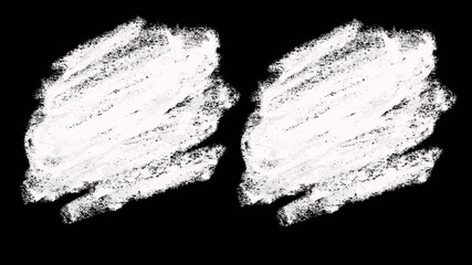 Double White Chalk Brush Strokes on Black Background &ndash; Abstract Hand-Drawn Paint Smears and Grunge Texture for Design