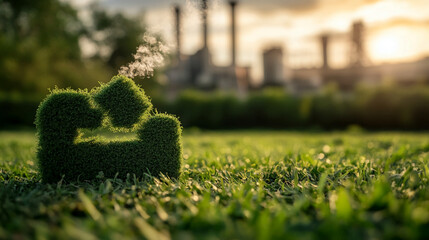 Recycle symbol grass plant sustainability environment green energy eco friendly nature power plant factory