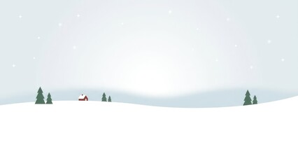 Quiet Winter Snow Landscape with Distant Village.