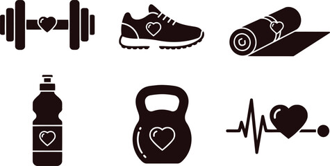 Heart-Themed Fitness Icons for Healthy Lifestyle Promotion