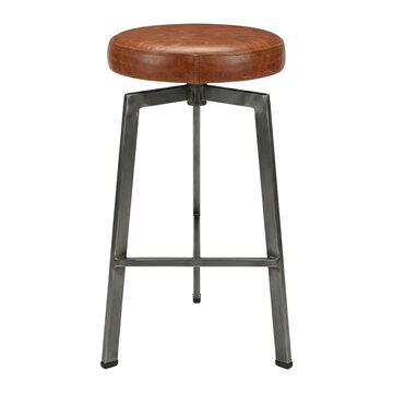 Industrial metal bar stool with brown leather seat