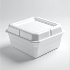 Square, white Styrofoam food container with a lid