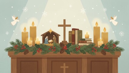 Memorial Cemetery Scene Behind Sacred Altar with Cross.