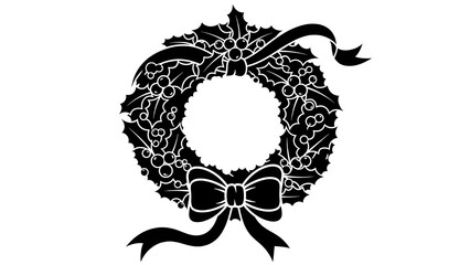 Retro 1950s Style Christmas Wreath Silhouette with Ribbon

