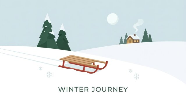 Winter Journey Through A Snowy Landscape With A Sled.