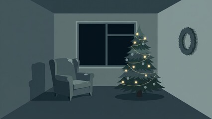 Cozy Christmas Living Room With Tree and Chairs.